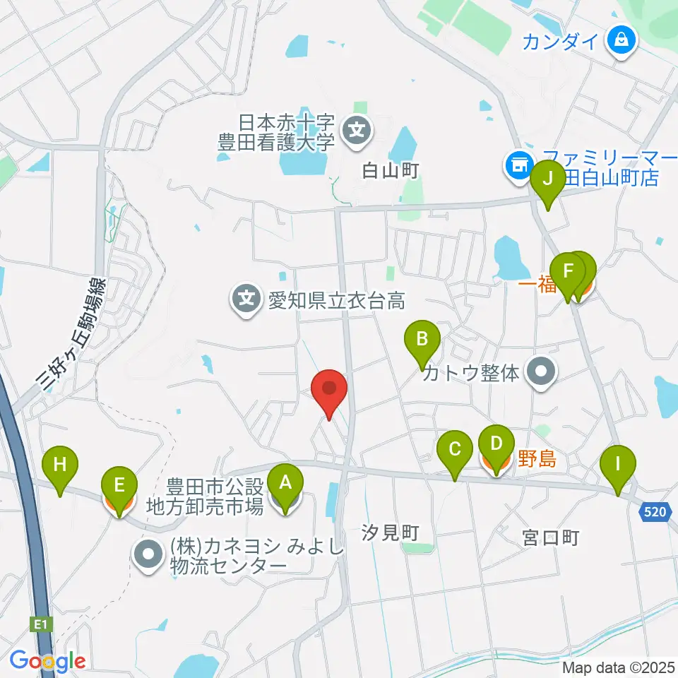 谷口ピアノ調律事務所周辺のファミレス・ファーストフード一覧地図