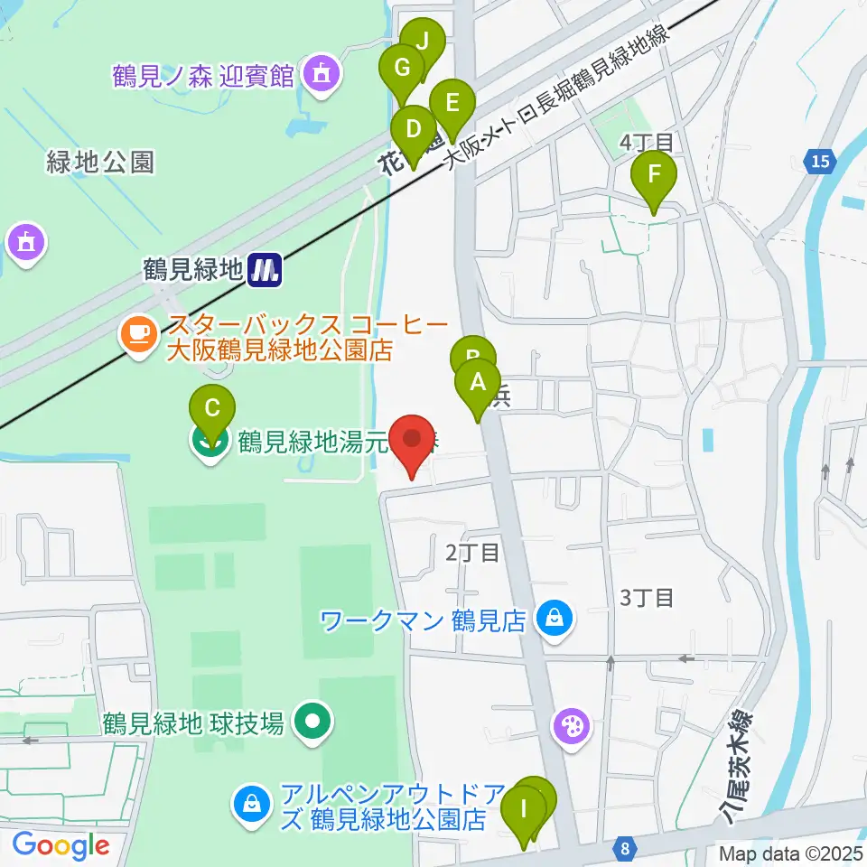 鶴見緑地NADGE STUDIO周辺のファミレス・ファーストフード一覧地図