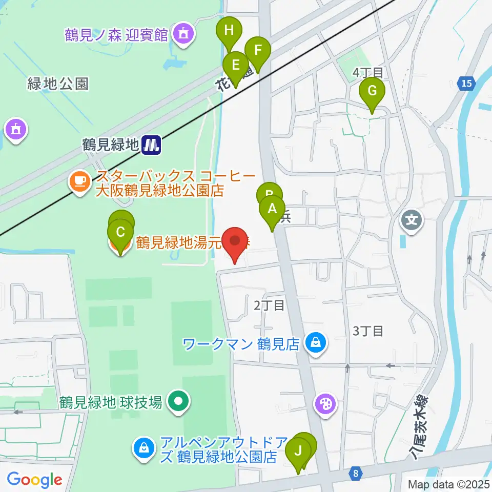 鶴見緑地NADGE STUDIO周辺のファミレス・ファーストフード一覧地図