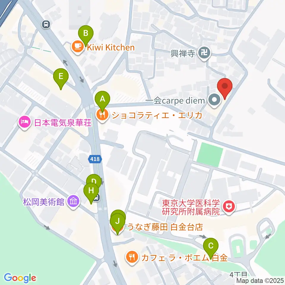 白金ドレミピアノ教室周辺のファミレス・ファーストフード一覧地図