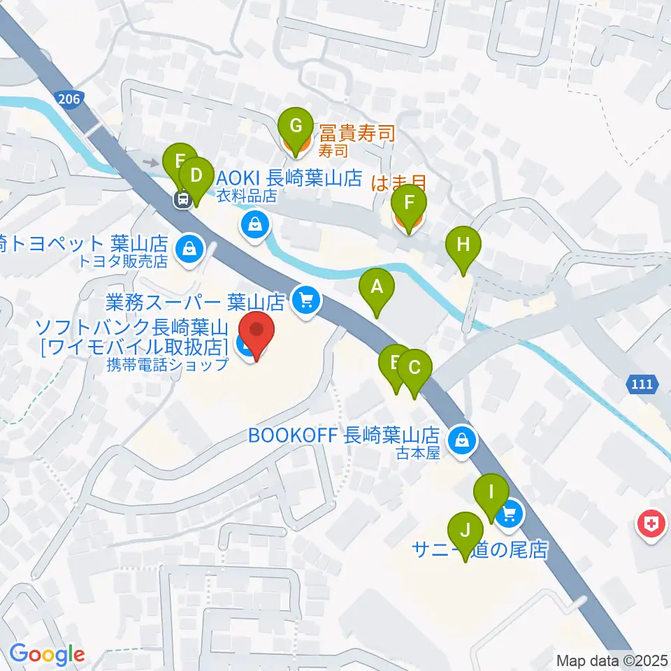 長崎北センター ヤマハミュージック周辺のファミレス・ファーストフード一覧地図