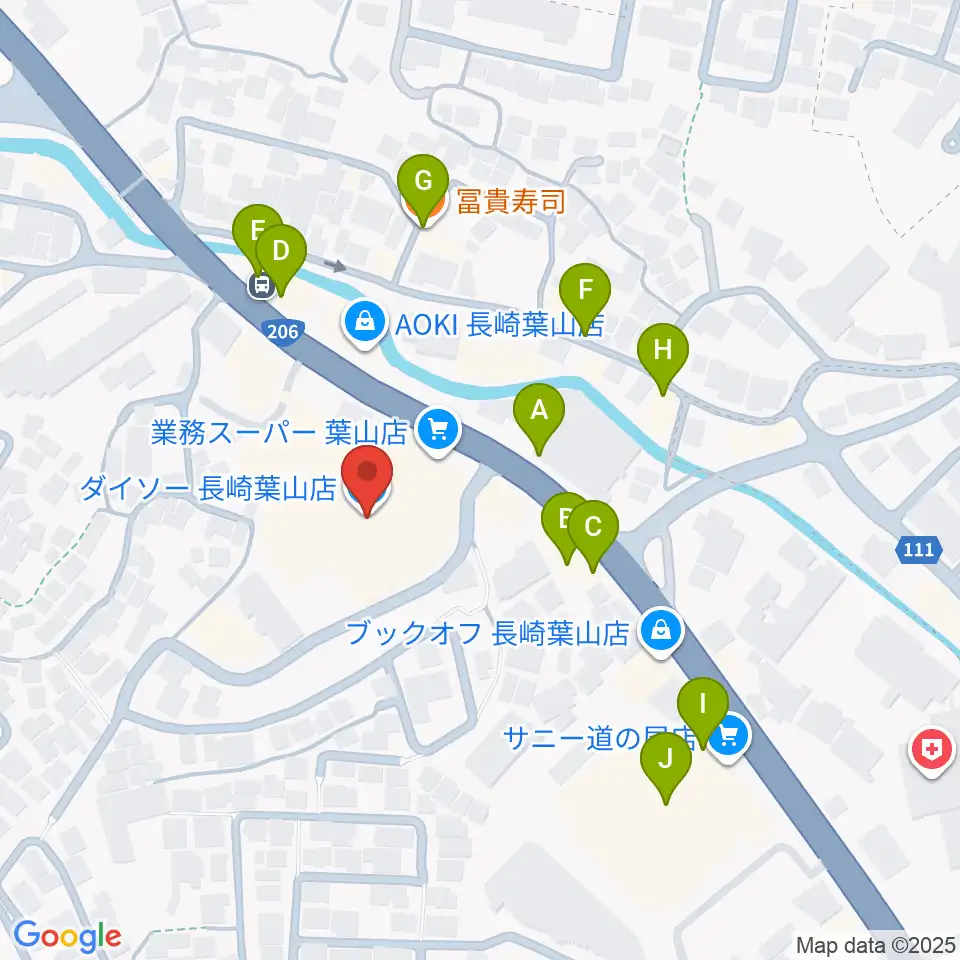 長崎北センター ヤマハミュージック周辺のファミレス・ファーストフード一覧地図