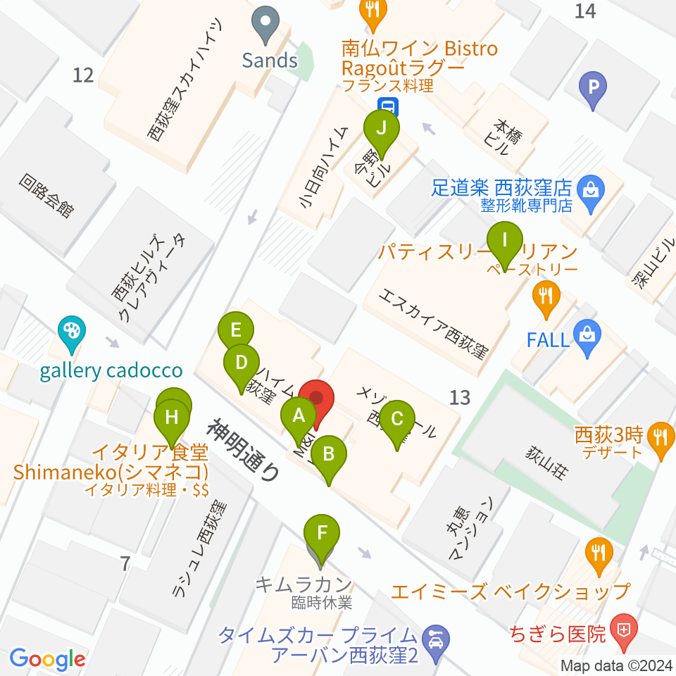 スタジオ・アクセリ周辺のファミレス・ファーストフード一覧地図