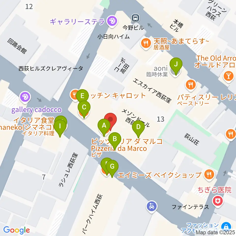 スタジオ・アクセリ周辺のファミレス・ファーストフード一覧地図