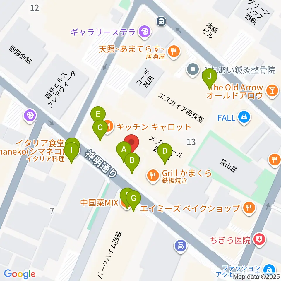 スタジオ・アクセリ周辺のファミレス・ファーストフード一覧地図