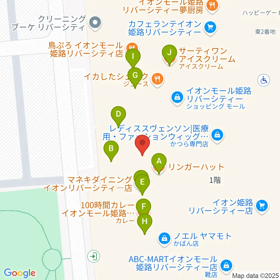 島村楽器 イオンモール姫路リバーシティー店周辺のファミレス・ファーストフード一覧地図