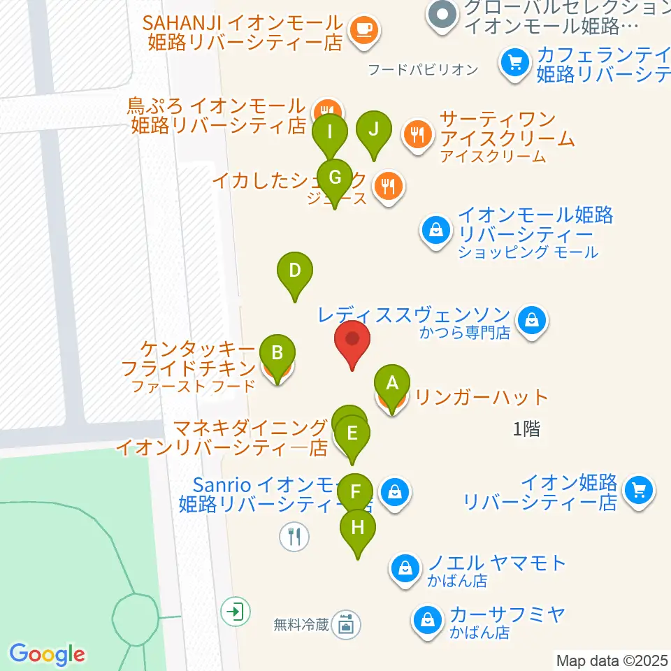 島村楽器 イオンモール姫路リバーシティー店周辺のファミレス・ファーストフード一覧地図