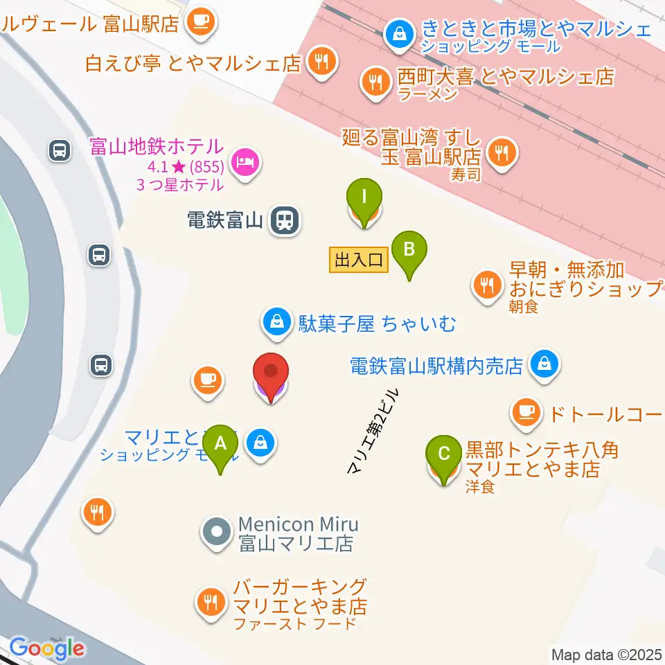 富山県民小劇場オルビス周辺のファミレス・ファーストフード一覧地図