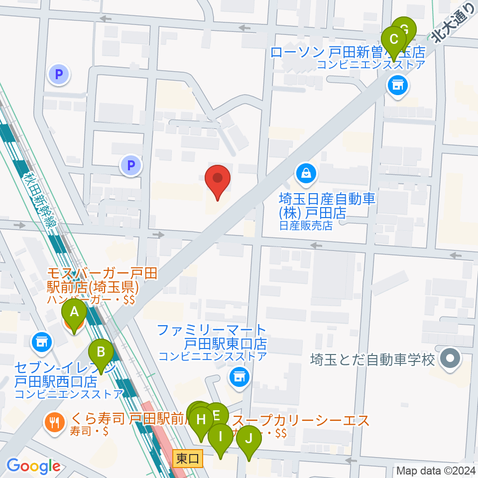 サクライ楽器ピアノアトリエ周辺のファミレス・ファーストフード一覧地図