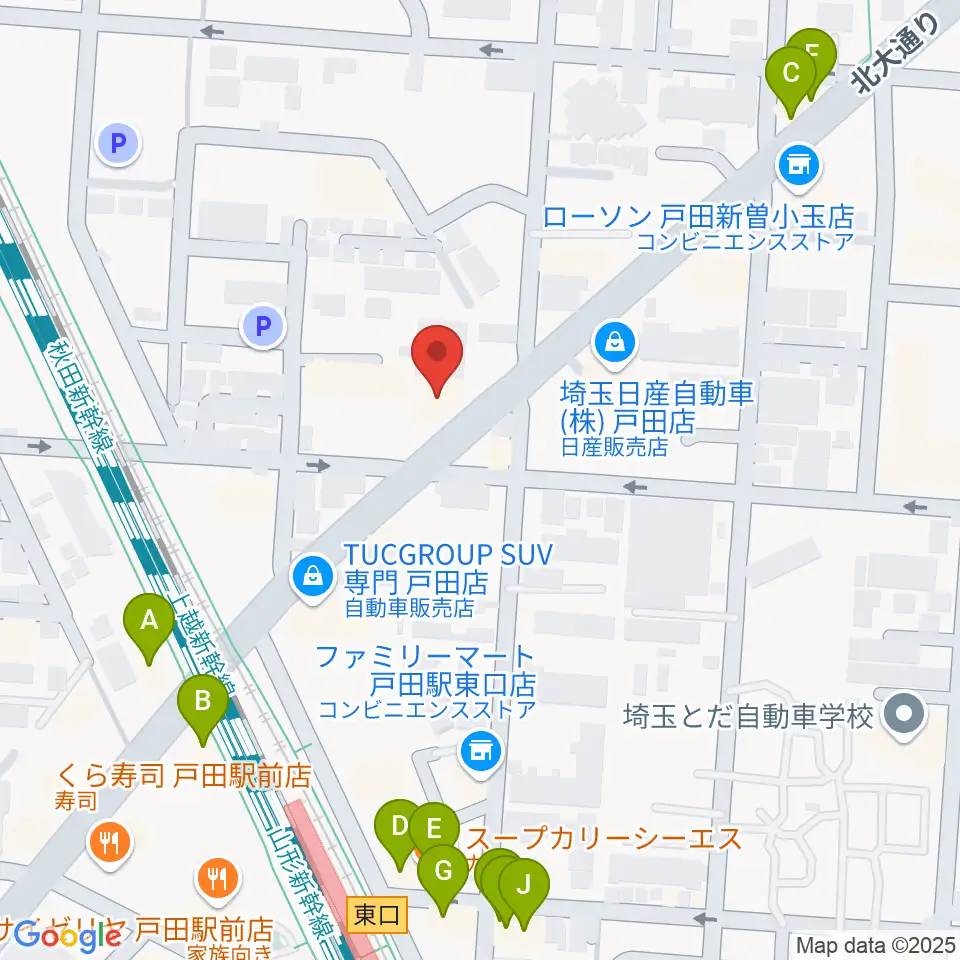 サクライ楽器ピアノアトリエ周辺のファミレス・ファーストフード一覧地図