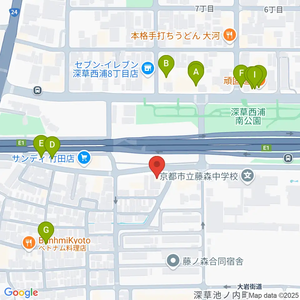 イーストビレッジギターズ周辺のファミレス・ファーストフード一覧地図