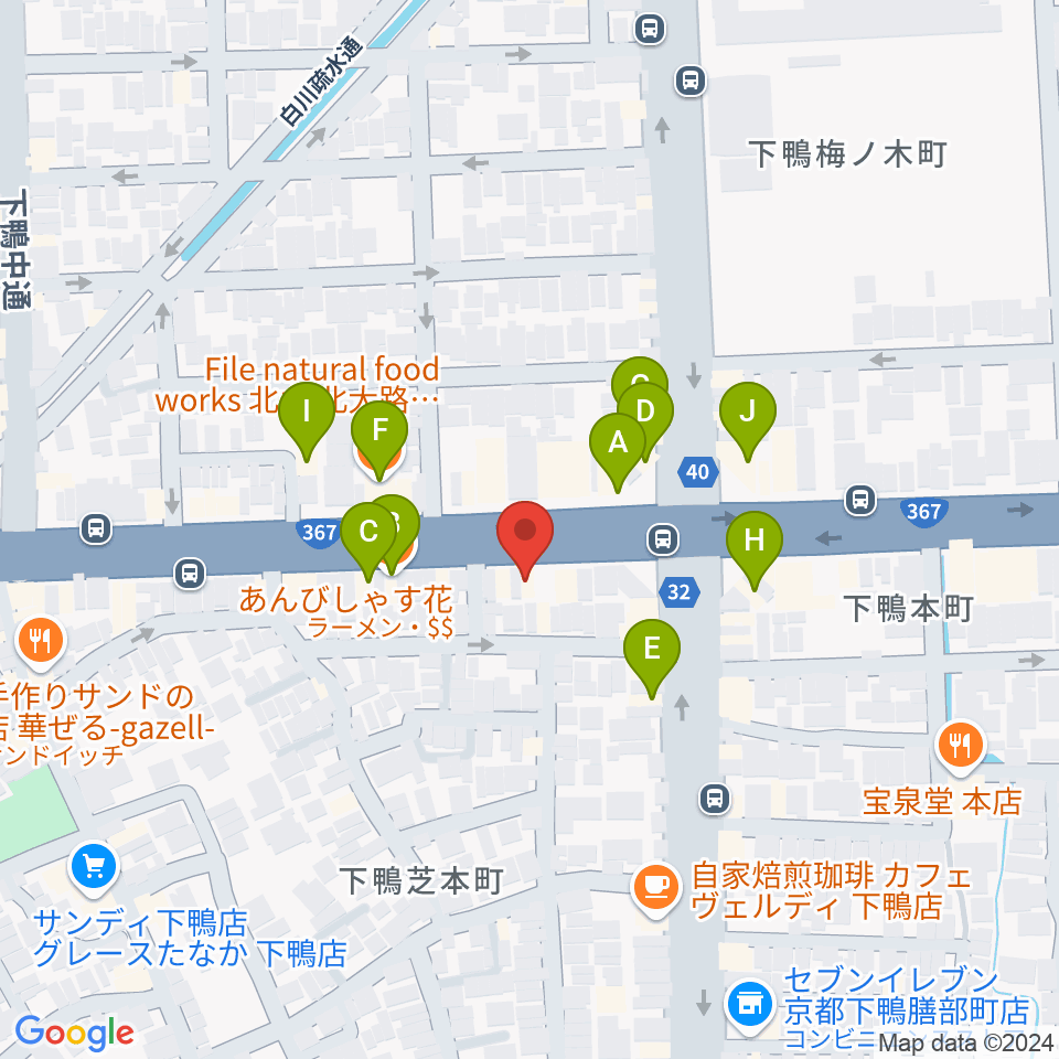 月光堂楽器店 音楽教室周辺のファミレス・ファーストフード一覧地図