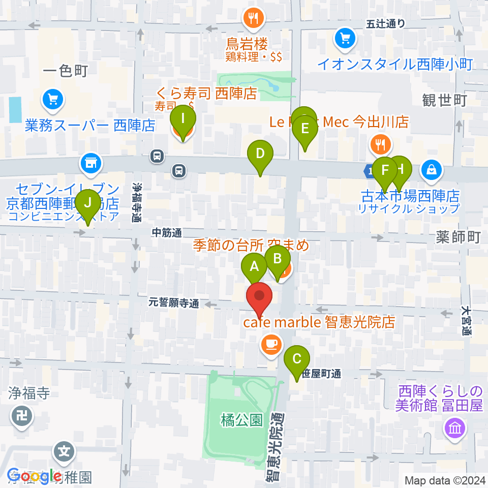 アサノ楽器周辺のファミレス・ファーストフード一覧地図