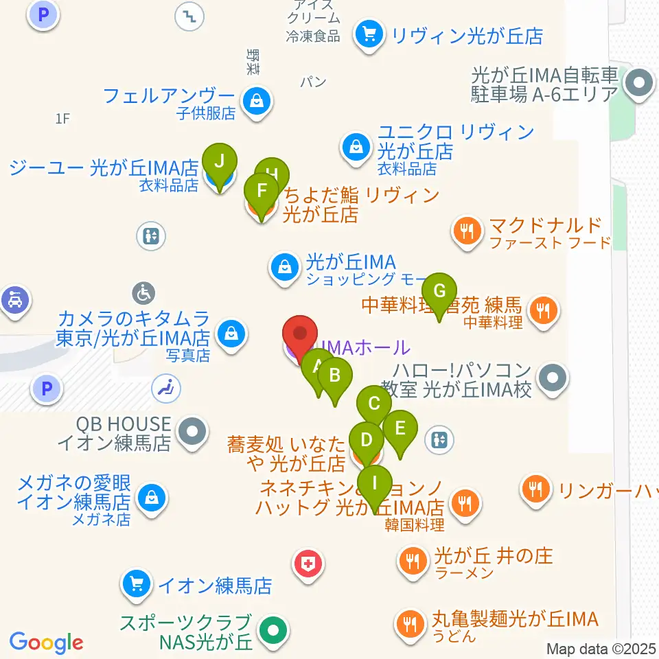 IMAホール周辺のファミレス・ファーストフード一覧地図