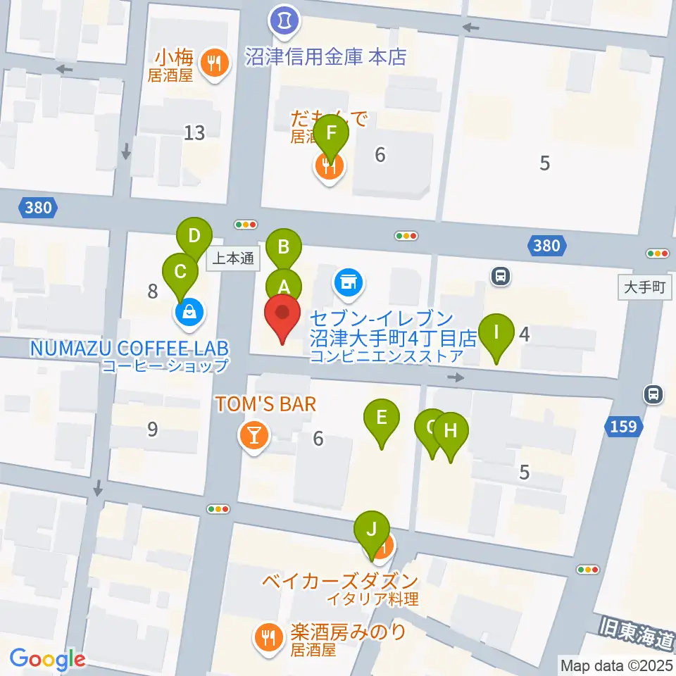 タンザワ楽器 沼津センター周辺のファミレス・ファーストフード一覧地図