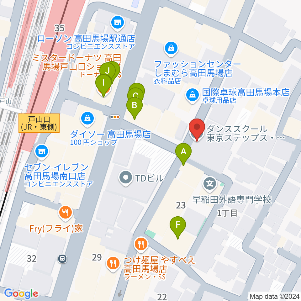 東京ステップスアーツ周辺のファミレス・ファーストフード一覧地図