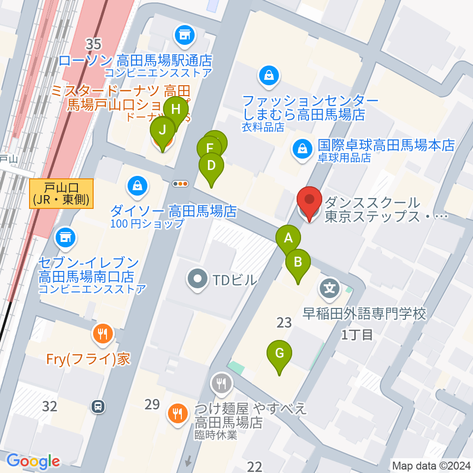 東京ステップスアーツ周辺のファミレス・ファーストフード一覧地図