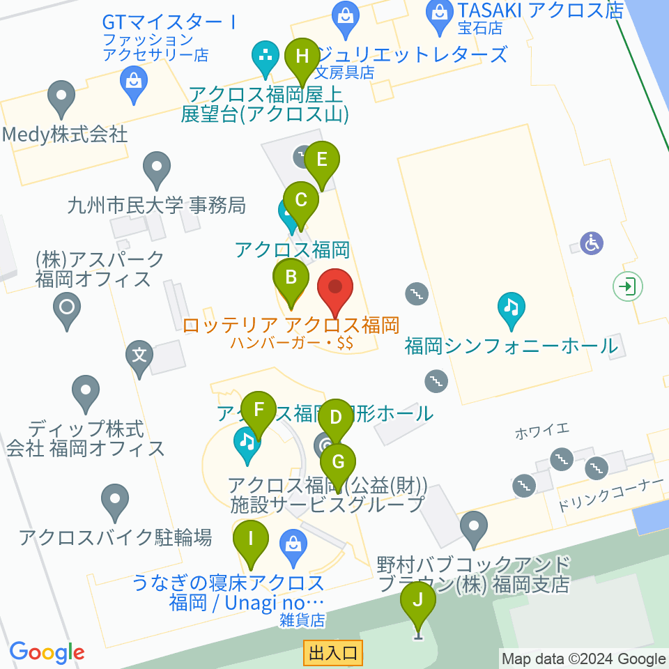 ヤマハミュージック 福岡店周辺のファミレス・ファーストフード一覧地図