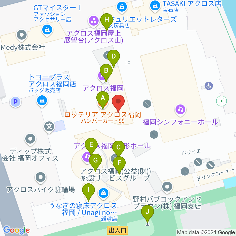 ヤマハミュージック 福岡店周辺のファミレス・ファーストフード一覧地図