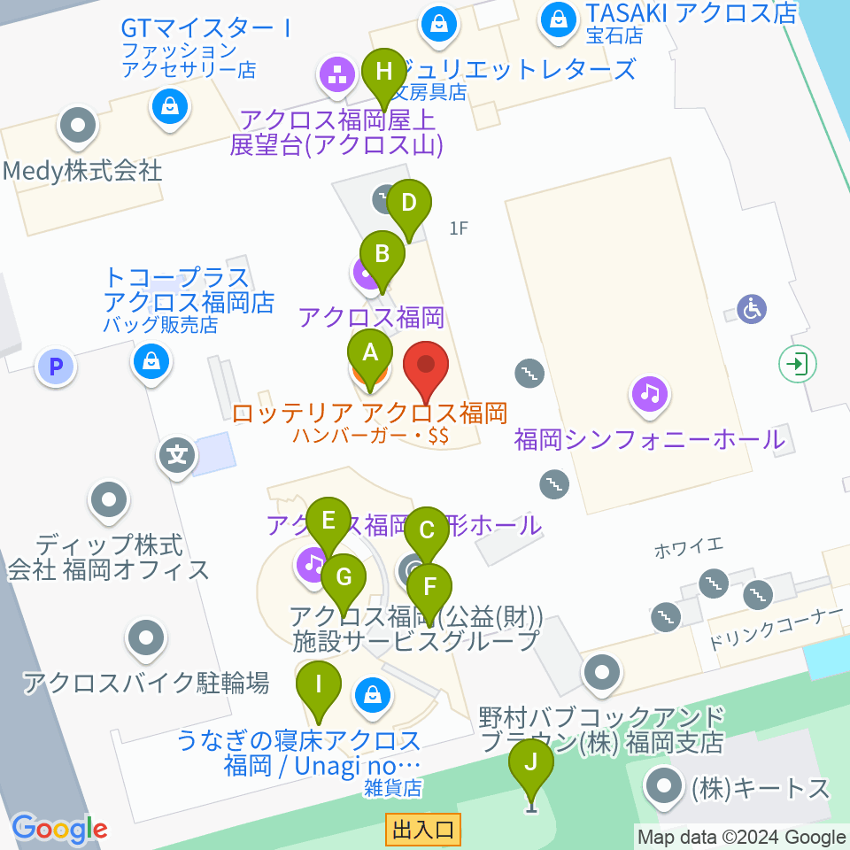 ヤマハミュージック 福岡店周辺のファミレス・ファーストフード一覧地図