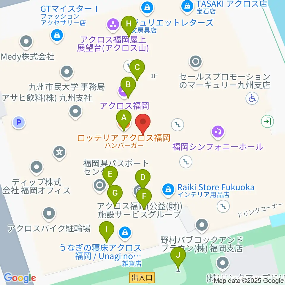 ヤマハミュージック 福岡店周辺のファミレス・ファーストフード一覧地図