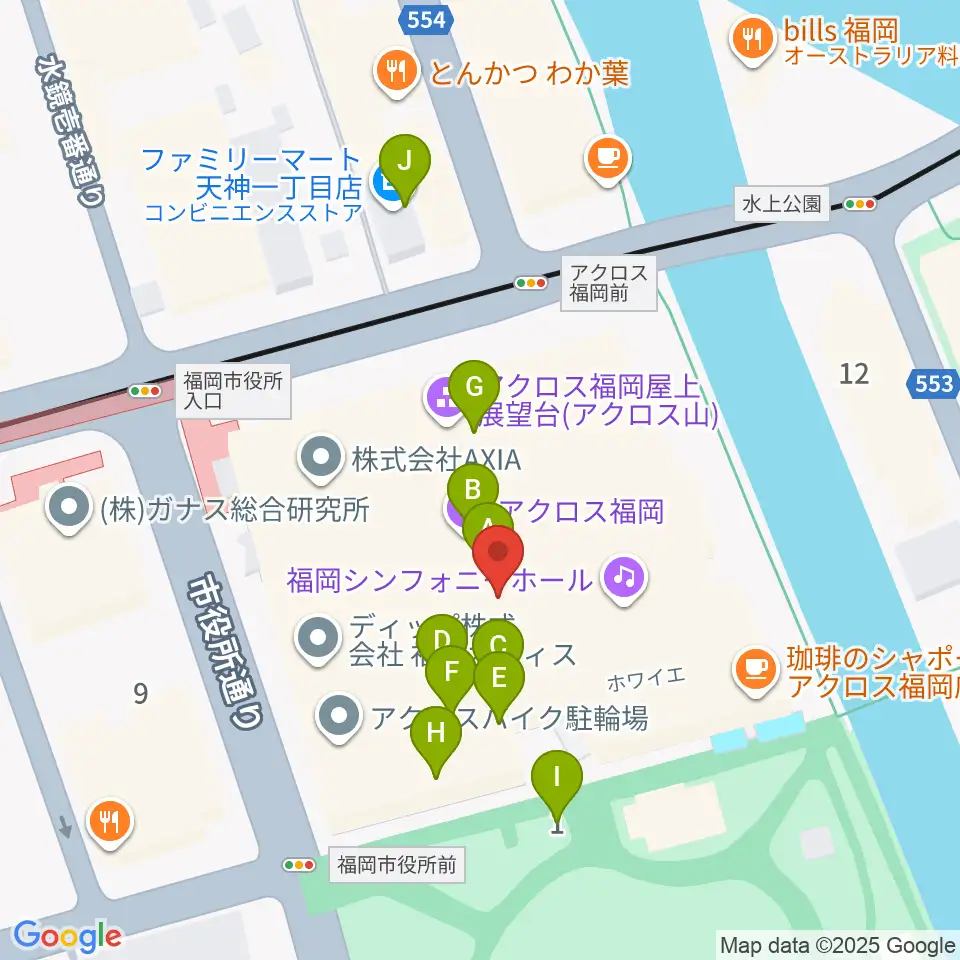ヤマハミュージック 福岡店周辺のファミレス・ファーストフード一覧地図