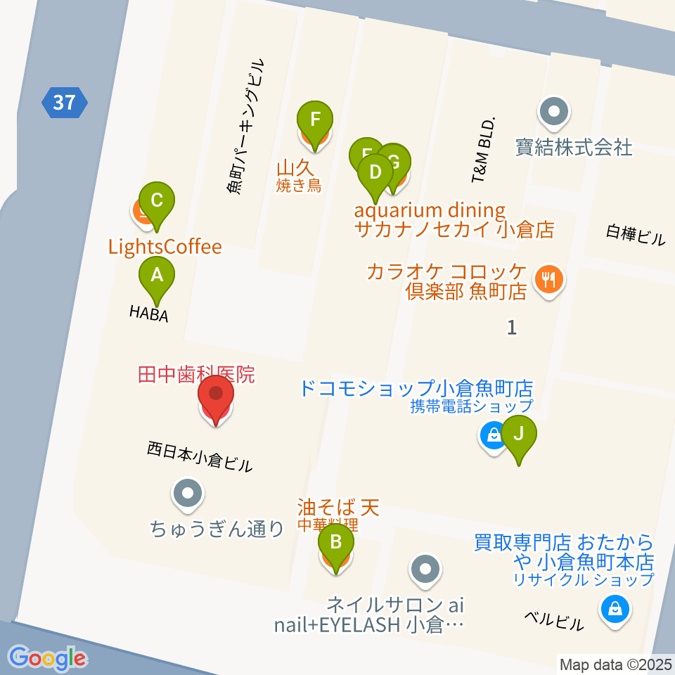 ミュージックストアナガト小倉店周辺のファミレス・ファーストフード一覧地図