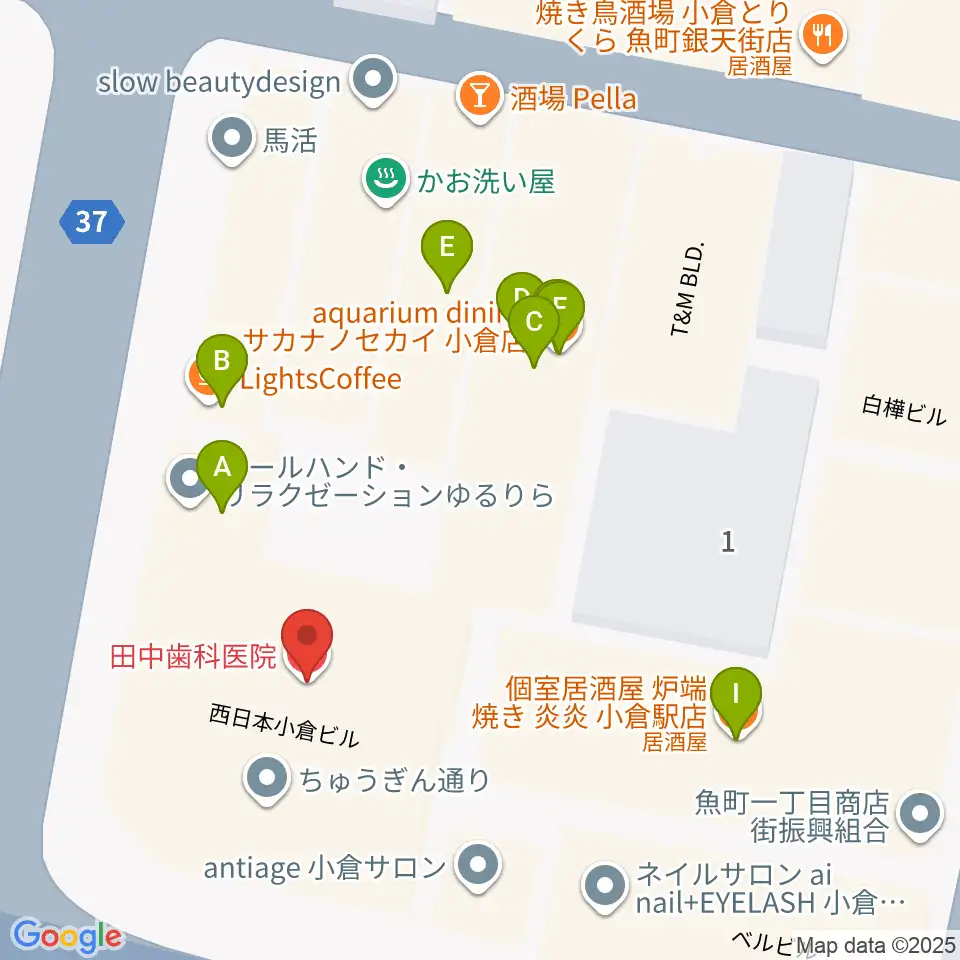 ミュージックストアナガト小倉店周辺のファミレス・ファーストフード一覧地図