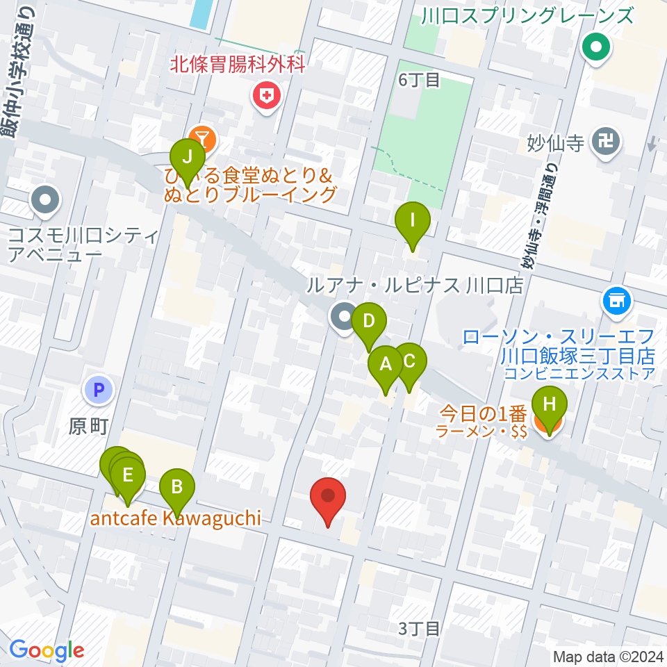 まつだピアノ教室周辺のファミレス・ファーストフード一覧地図