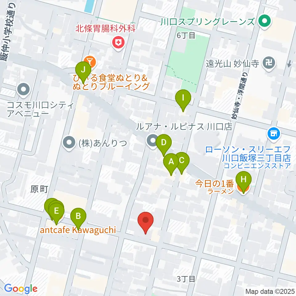 まつだピアノ教室周辺のファミレス・ファーストフード一覧地図