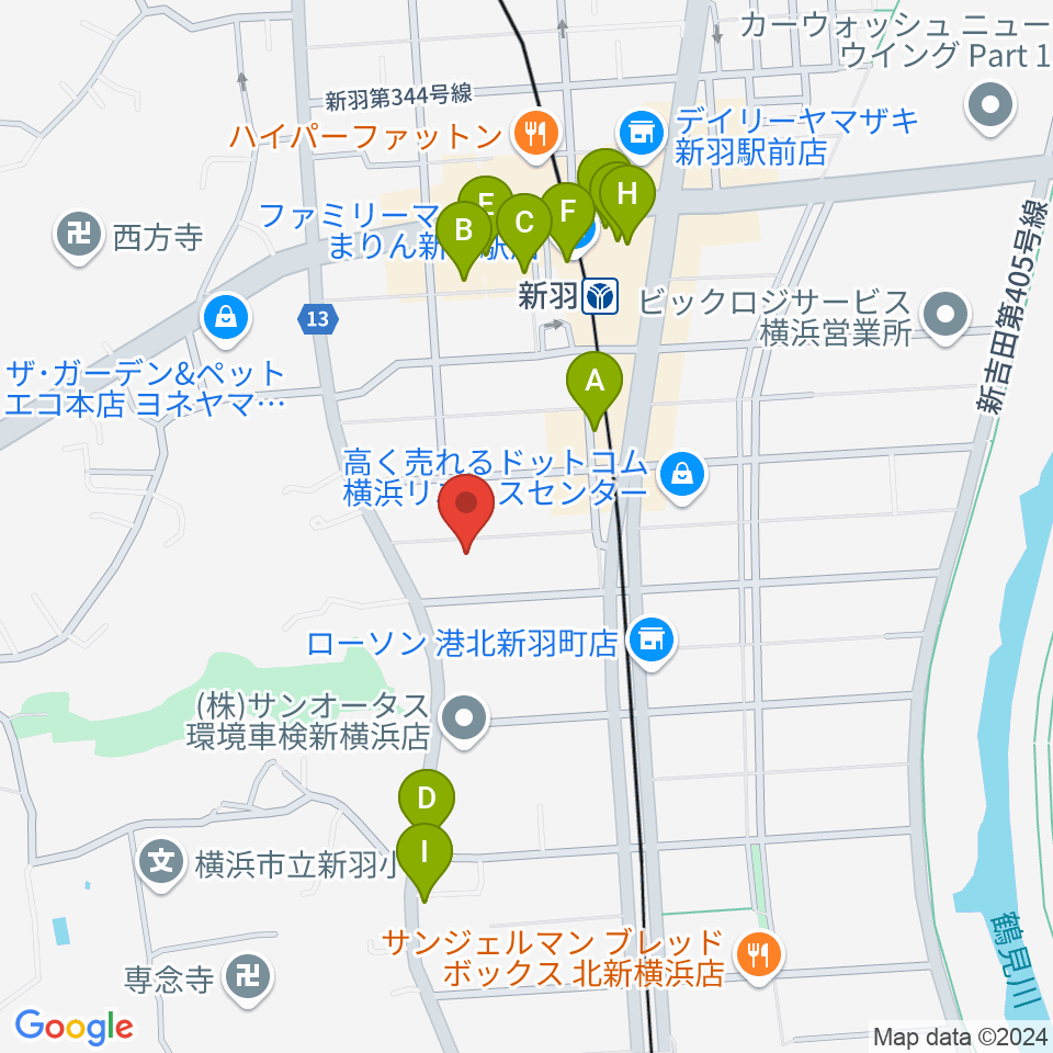 ヤマハピアノサービス横浜センター周辺のファミレス・ファーストフード一覧地図