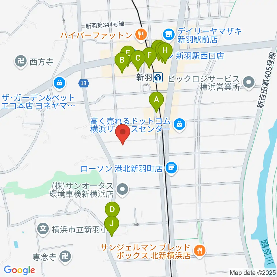 ヤマハピアノサービス横浜センター周辺のファミレス・ファーストフード一覧地図