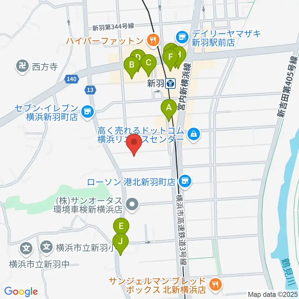 ヤマハピアノサービス横浜センター周辺のファミレス・ファーストフード一覧地図