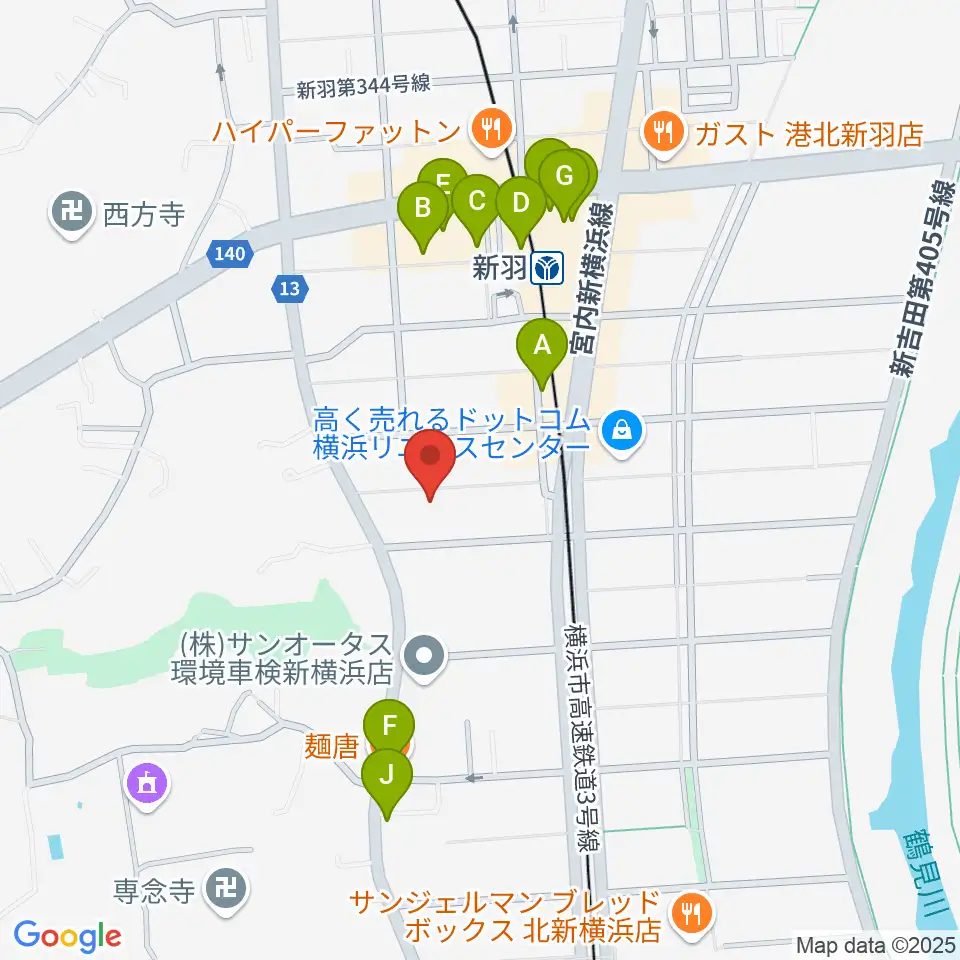 ヤマハピアノサービス横浜センター周辺のファミレス・ファーストフード一覧地図