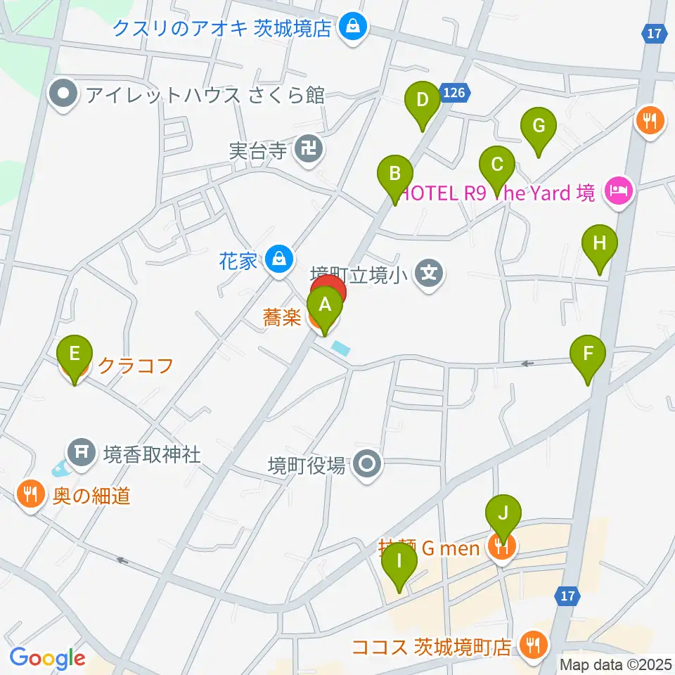 楽園堂周辺のファミレス・ファーストフード一覧地図