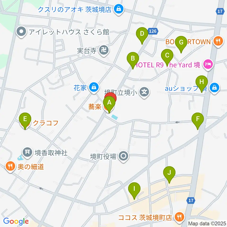 楽園堂周辺のファミレス・ファーストフード一覧地図