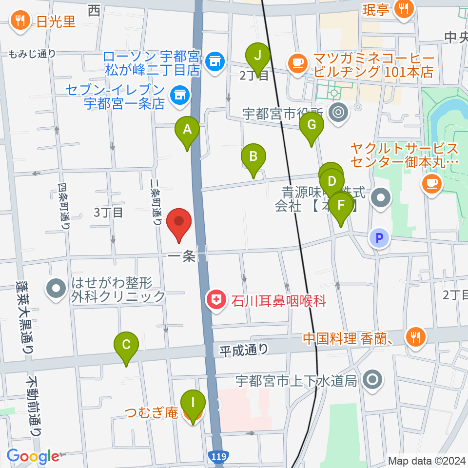 アプトホール周辺のファミレス・ファーストフード一覧地図