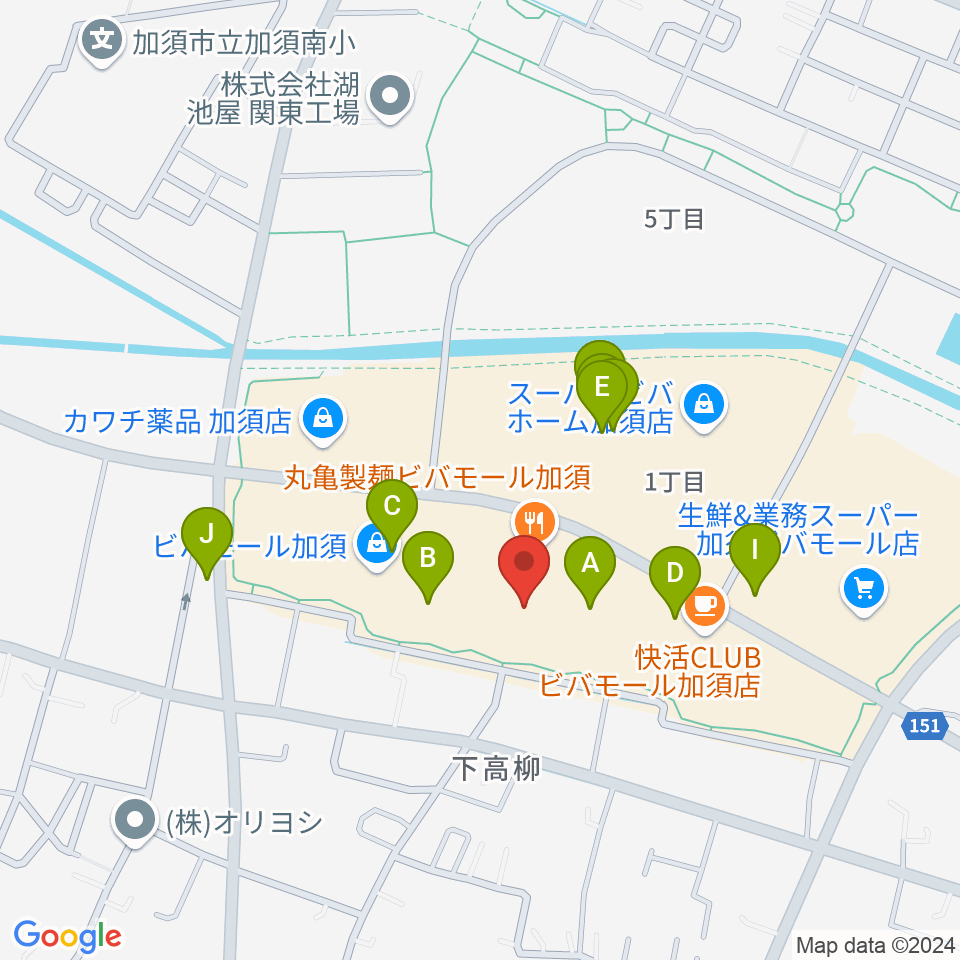 昭和楽器 ビバモール加須センター周辺のファミレス・ファーストフード一覧地図