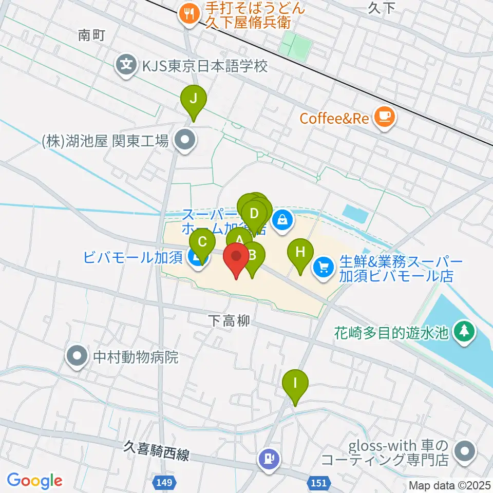 昭和楽器 ビバモール加須センター周辺のファミレス・ファーストフード一覧地図