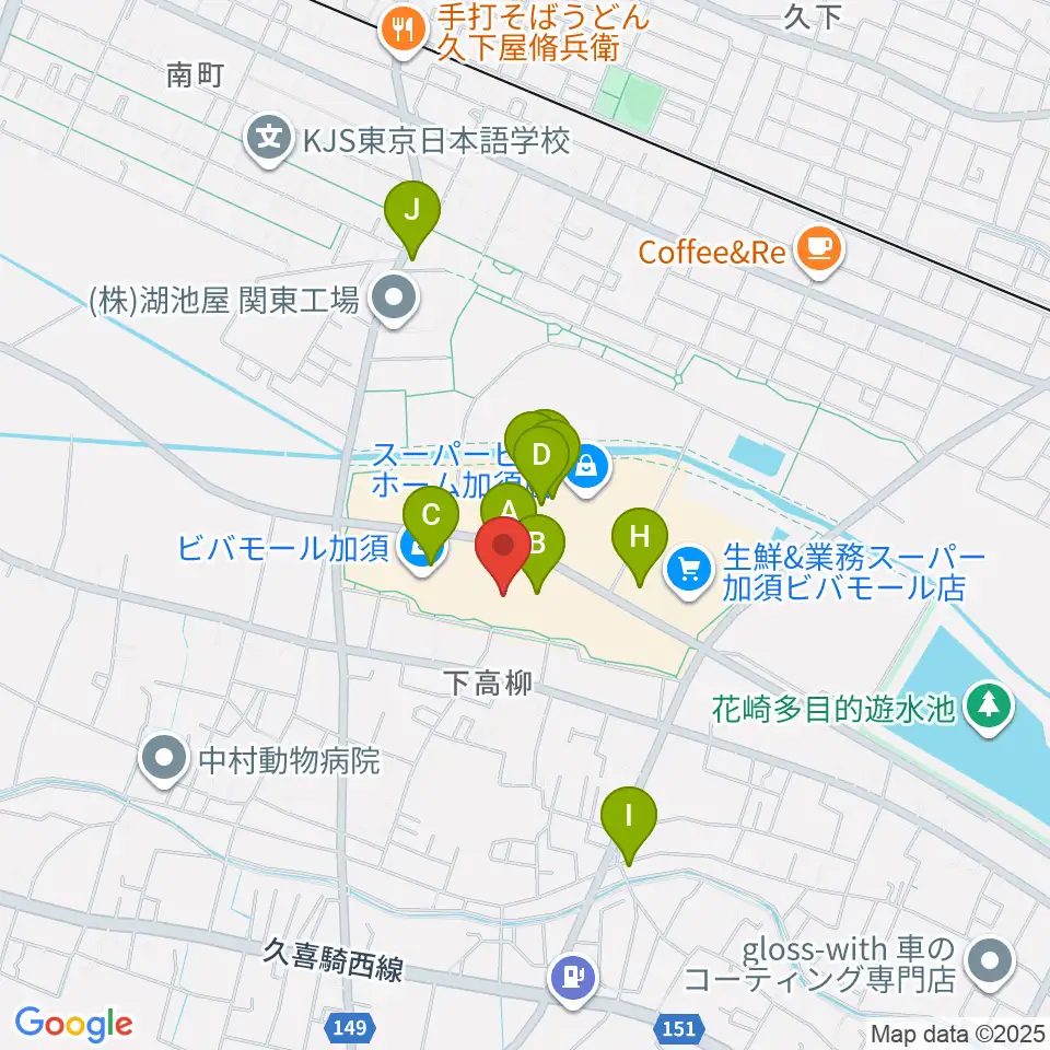 昭和楽器 ビバモール加須センター周辺のファミレス・ファーストフード一覧地図