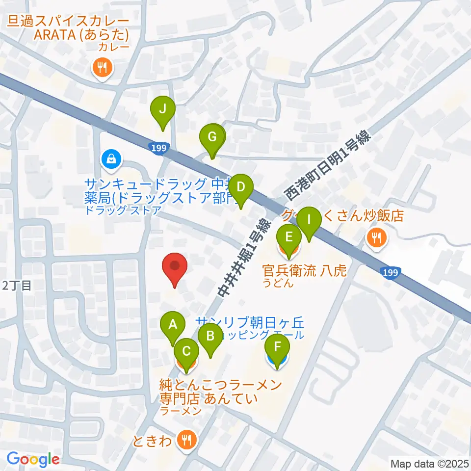 マメット音楽教室周辺のファミレス・ファーストフード一覧地図