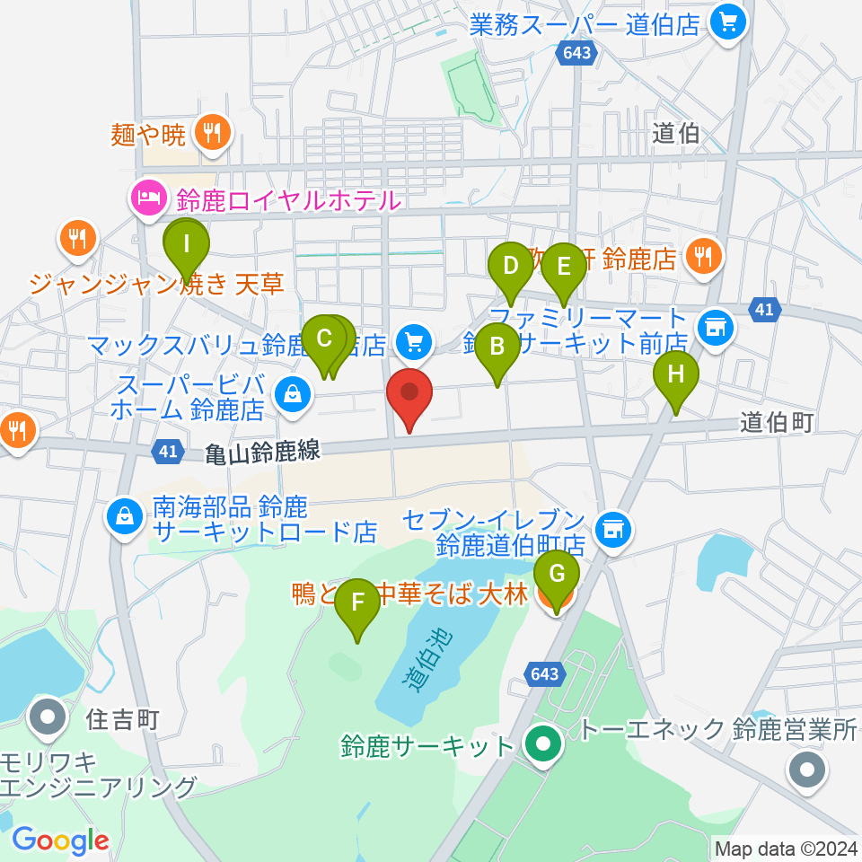 鈴鹿 VOICE HALL周辺のファミレス・ファーストフード一覧地図