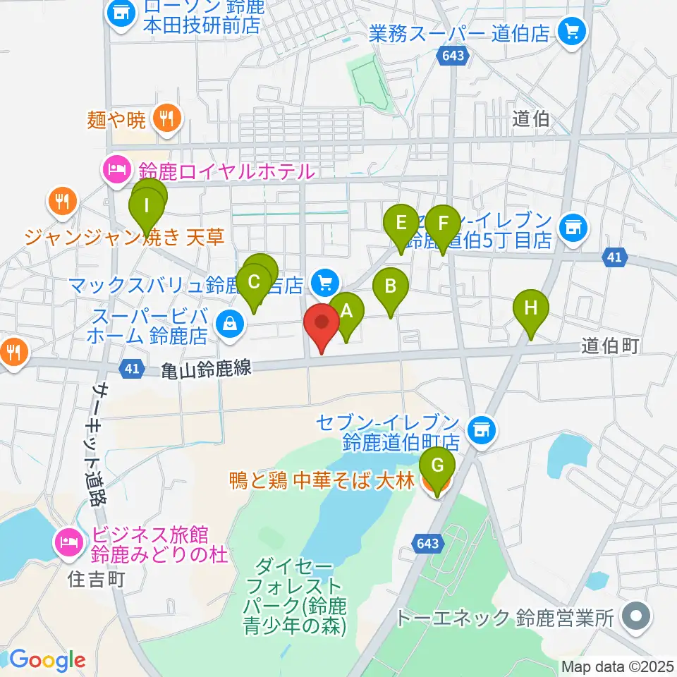 鈴鹿 VOICE HALL周辺のファミレス・ファーストフード一覧地図