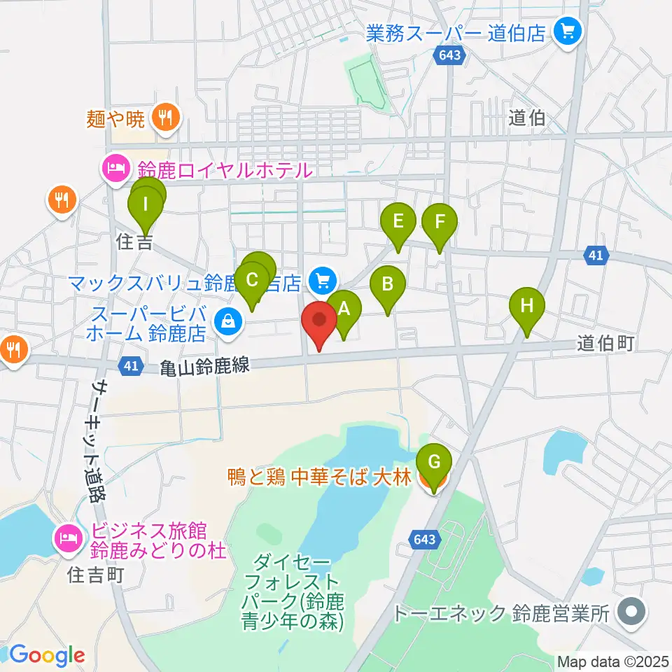 鈴鹿 VOICE HALL周辺のファミレス・ファーストフード一覧地図