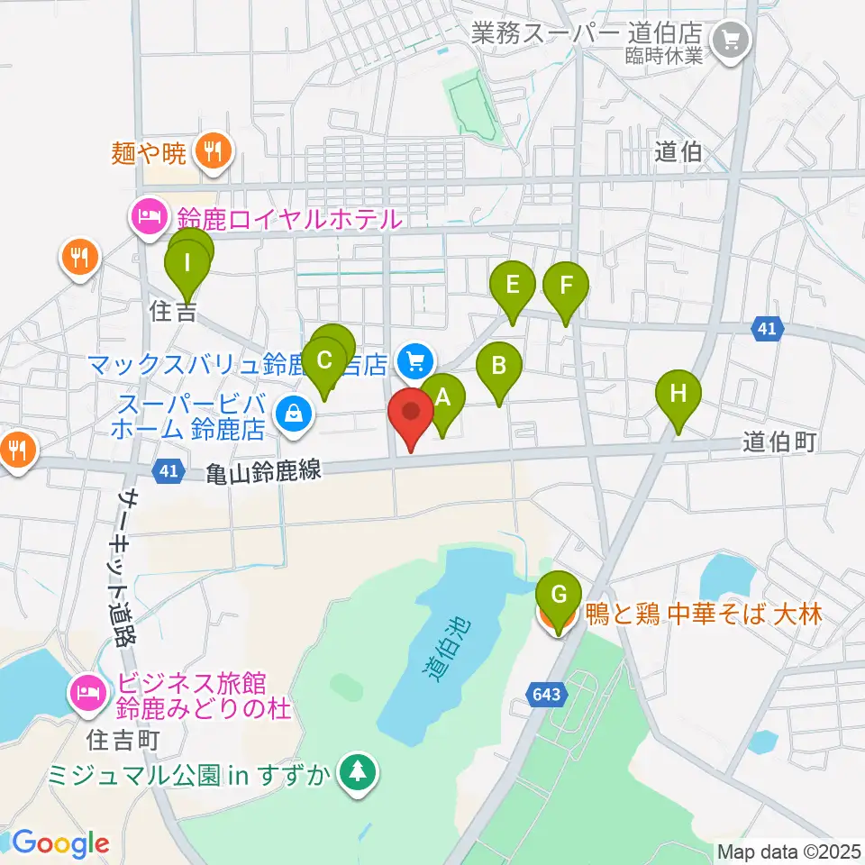 鈴鹿 VOICE HALL周辺のファミレス・ファーストフード一覧地図