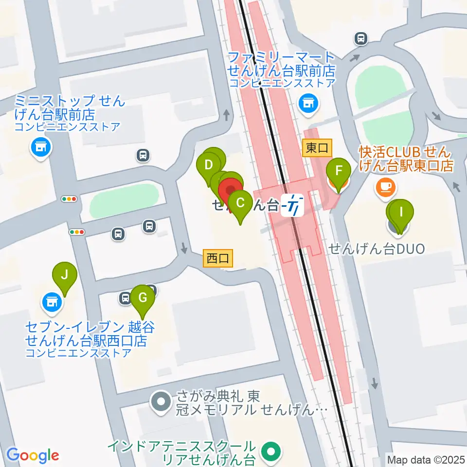 リトミックランドせんげん台教室周辺のファミレス・ファーストフード一覧地図