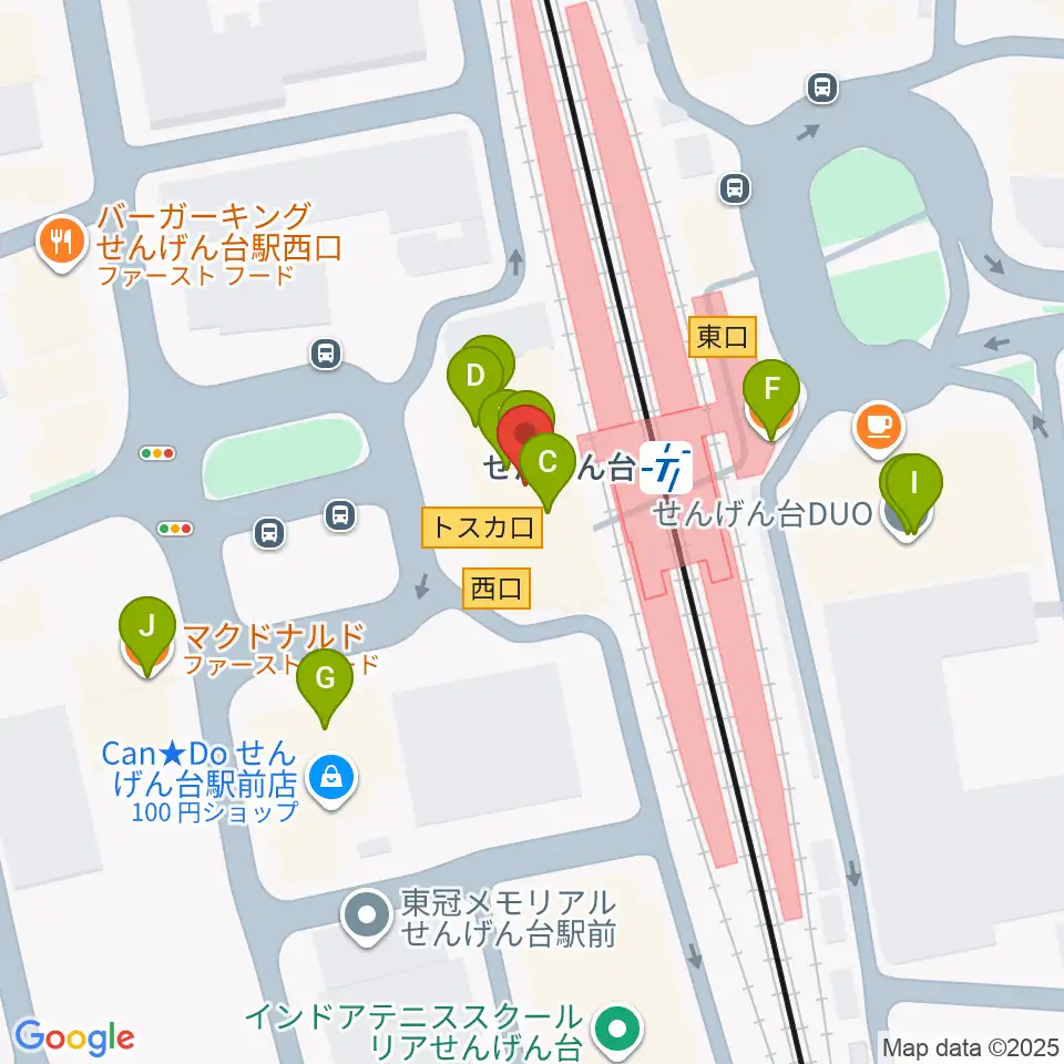 リトミックランドせんげん台教室周辺のファミレス・ファーストフード一覧地図