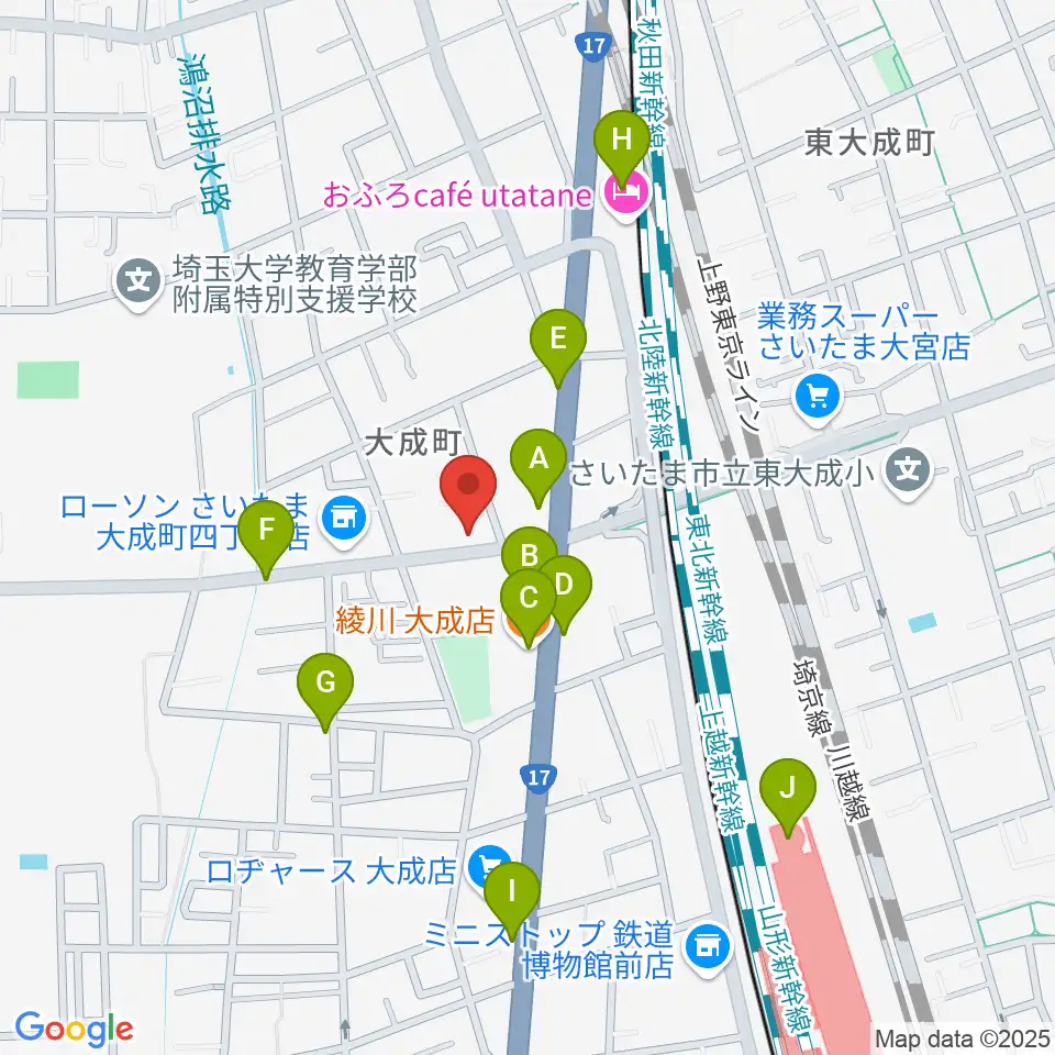ユニオン楽器ピアノパワーセンターさいたま店周辺のファミレス・ファーストフード一覧地図