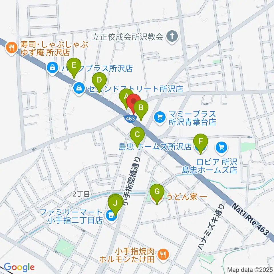 ピアノパワーセンター所沢店周辺のファミレス・ファーストフード一覧地図