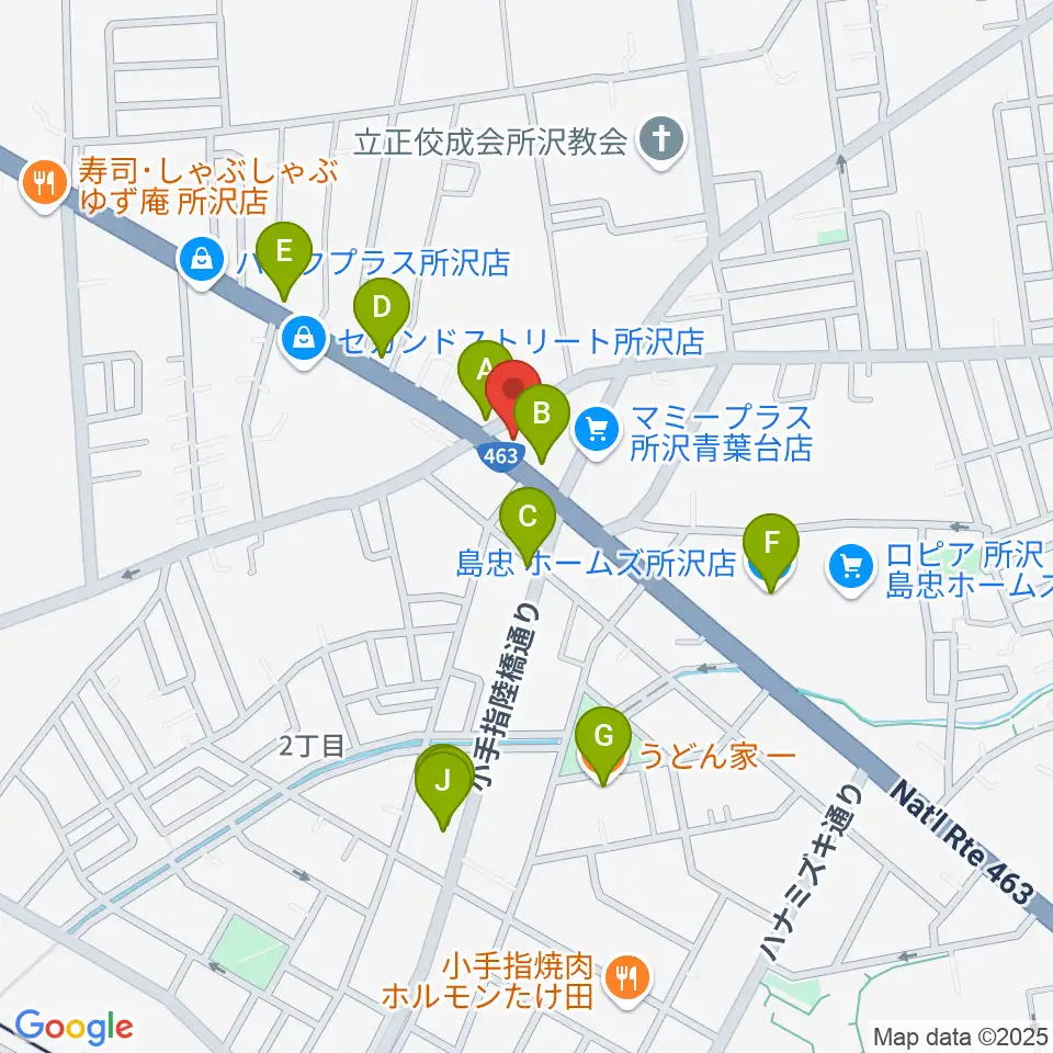 ピアノパワーセンター所沢店周辺のファミレス・ファーストフード一覧地図
